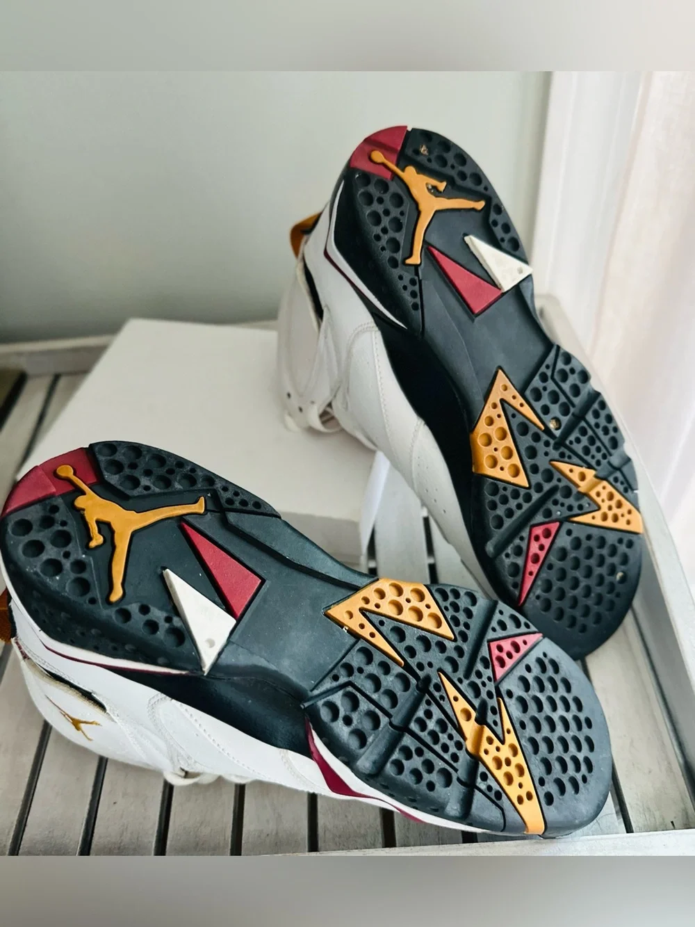 Air Jordan 7 Retro White Maroon Gold Basketball Sneakers - Picture 4 of 11